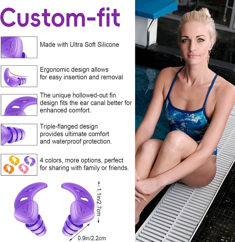 ANANJY Waterproof Swimming Ear Plugs for Adults - 4 Pairs of Reusable Soft Silicone Swim Earplugs,Perfect for Surfing, Diving,Pool,Showering and Other Water Sports - Keep Water Out and Ear Protection - Image 4